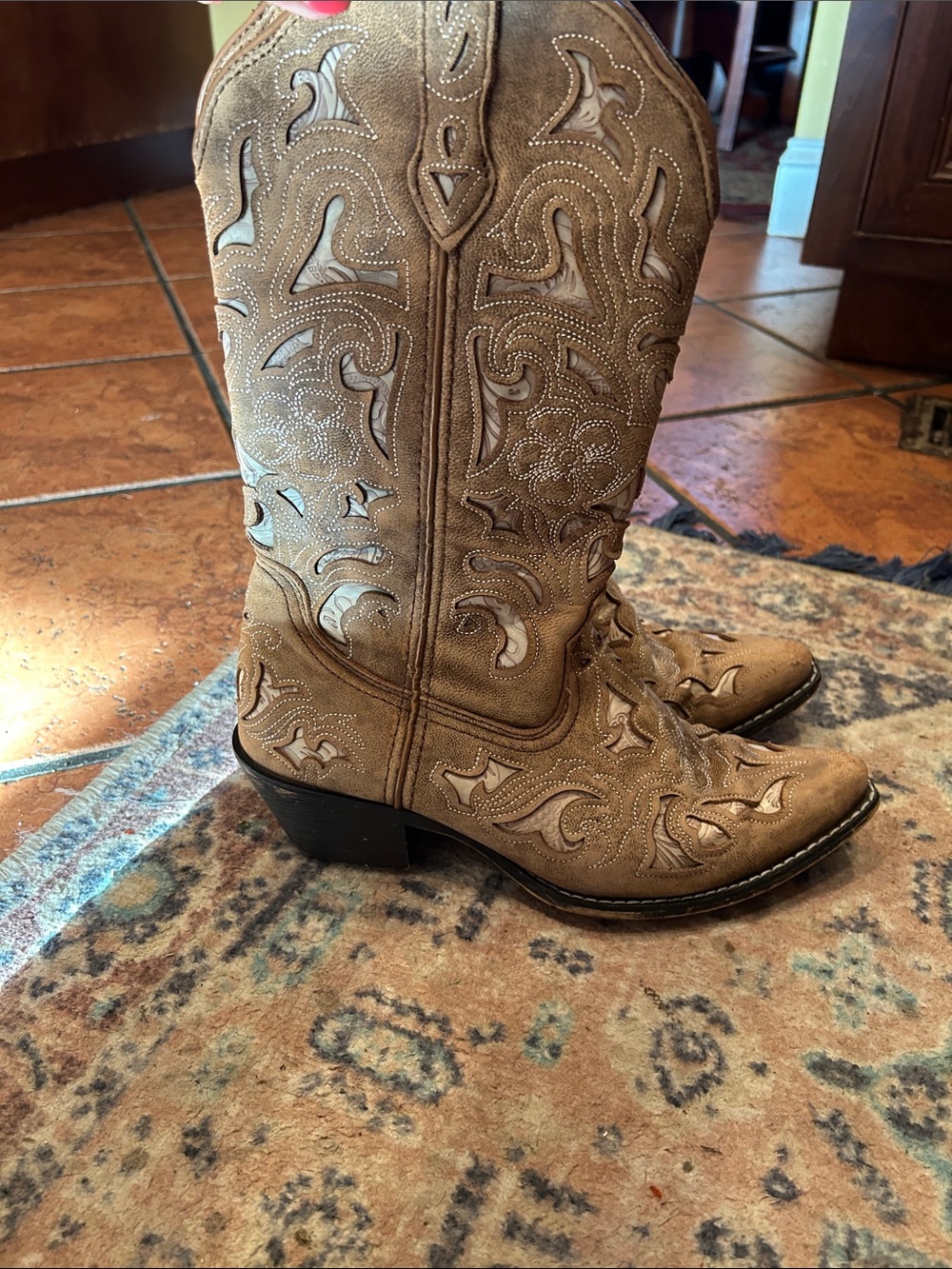 Laredo Women's Tan Embroidered Cutout Western Boots - Picture 2 of 13